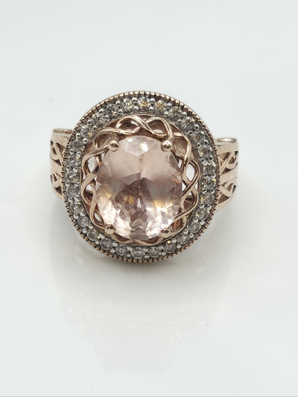 NWOT Extraordinary Art Deco Designer Signed Morganite And White Topaz Ring